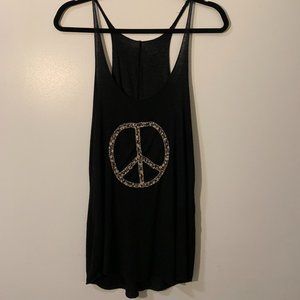 Brandy Melville black long tank with flower pattern peace sign. One size.